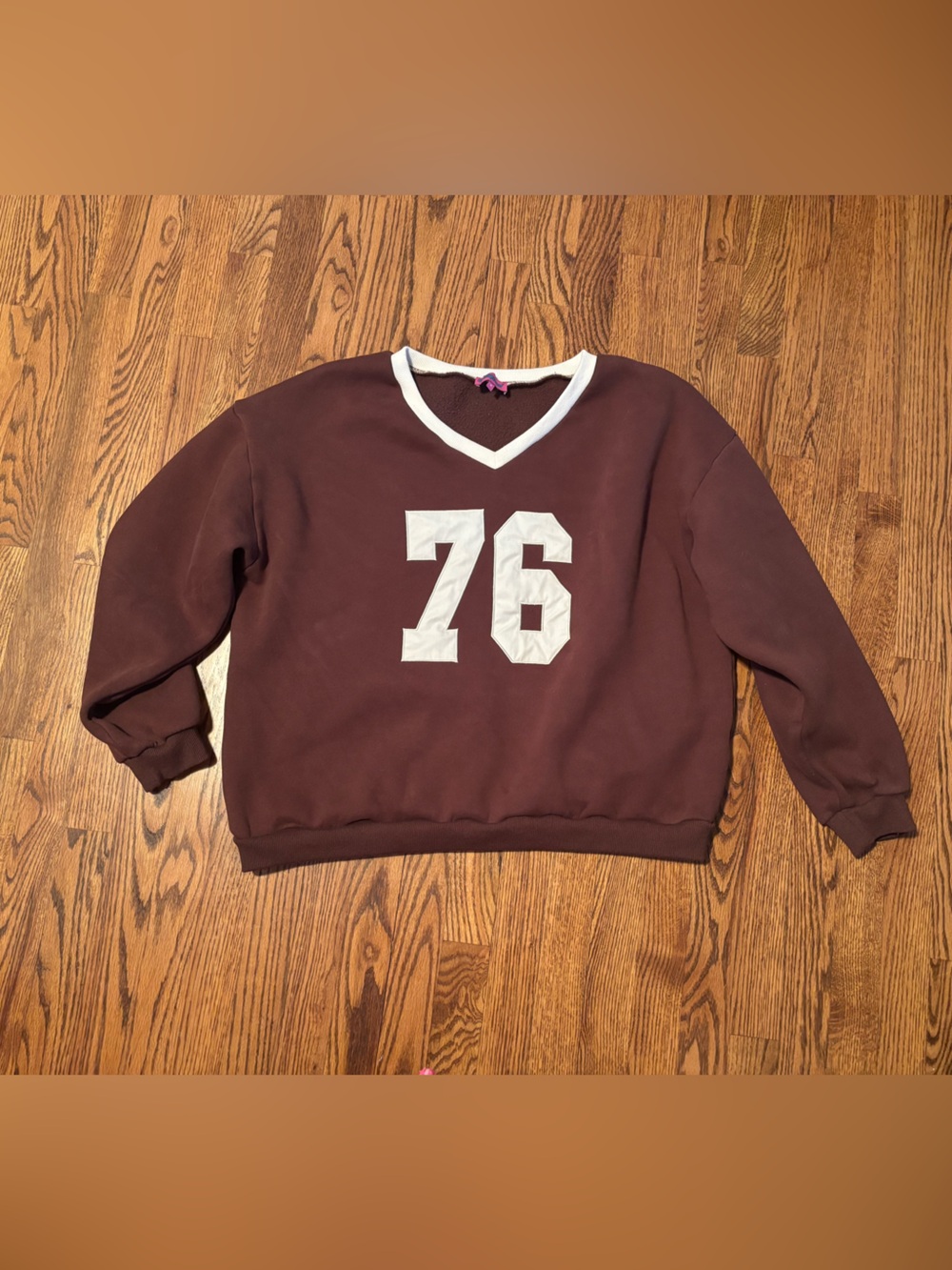 Edikted Maroon V-Neck Sweater with White '76 Graphic